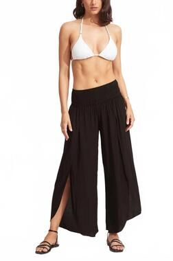 NEW SEAFOLLY shirred waist wrap pants in black